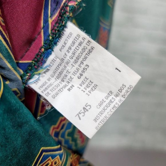 Vintage 80s Leslie Fay 12 Geo Abstract Button Front Shirt Midi Dress - Picture 9 of 10